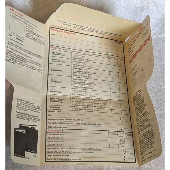 Polaroid Ephemera Print Mount Photograph Order Form Warranty Card Picture Vtg - Picture 6 of 14